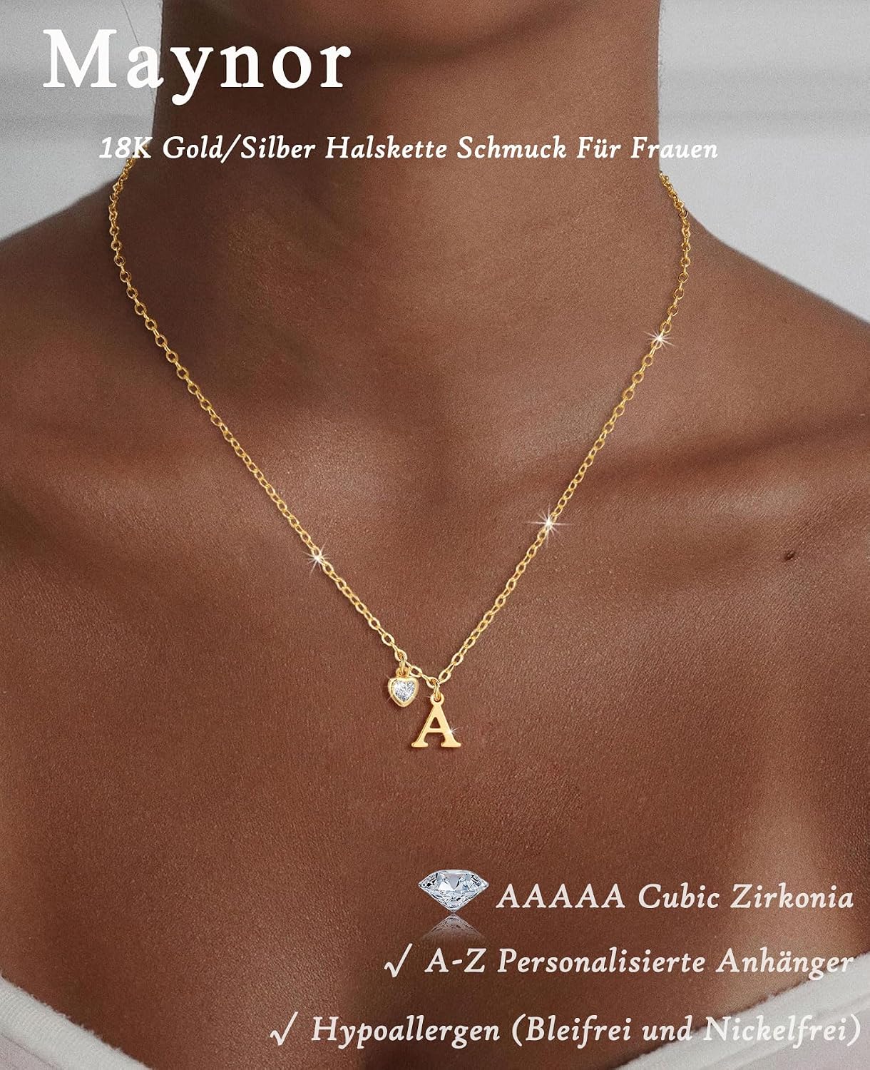 Detalle de Maynor Gold Buchstaben Kette mit 18K Vergoldung