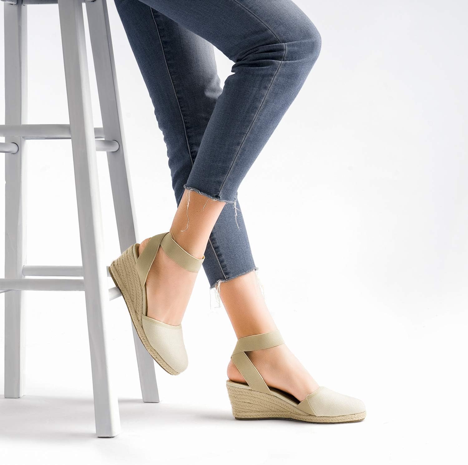 Thumbnail 1 de DREAM PAIRS Women’s Elastic Ankle Strap Espadrilles Wedge Sandals with 2.2-inch wedge heel