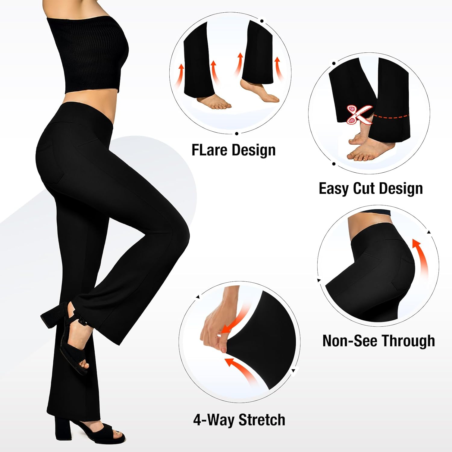 Detalle 2 de SINOPHANT Flared Yogahose Damen High Waist mit 4 Taschen – Bootcut, blickdicht