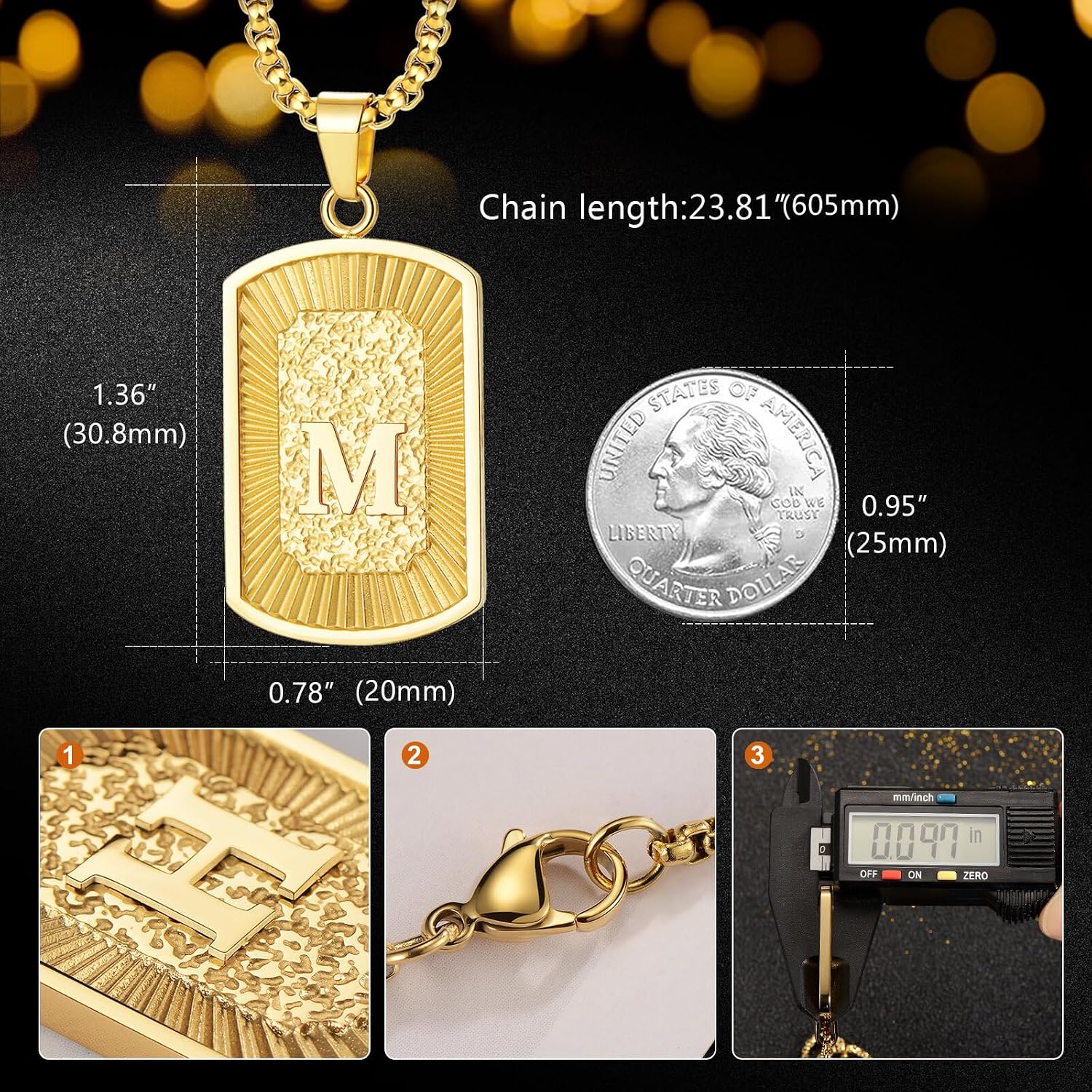 Thumbnail 4 de Zillaly Initial Pendant Necklace, 316L Stainless Steel