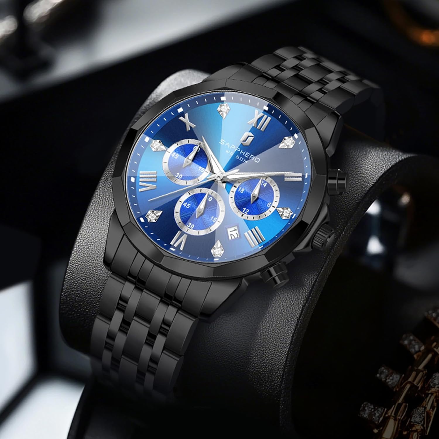 Thumbnail 5 de SAPPHERO Orologio Uomo Analogico al Quarzo Cronografo 50M, cinturino in acciaio