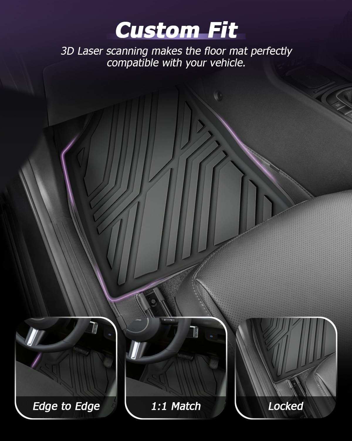 Thumbnail 1 de LUWU 3-Piece All-Weather Floor Mats for Hyundai Kona SX2 EV (2024–2025) – Front & Rear, TPE Rubber