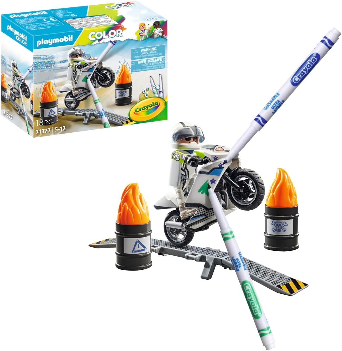 Detalle de PLAYMOBIL Color 71377 Motocykl do kolorowania z rampą i zmywalnymi pisakami