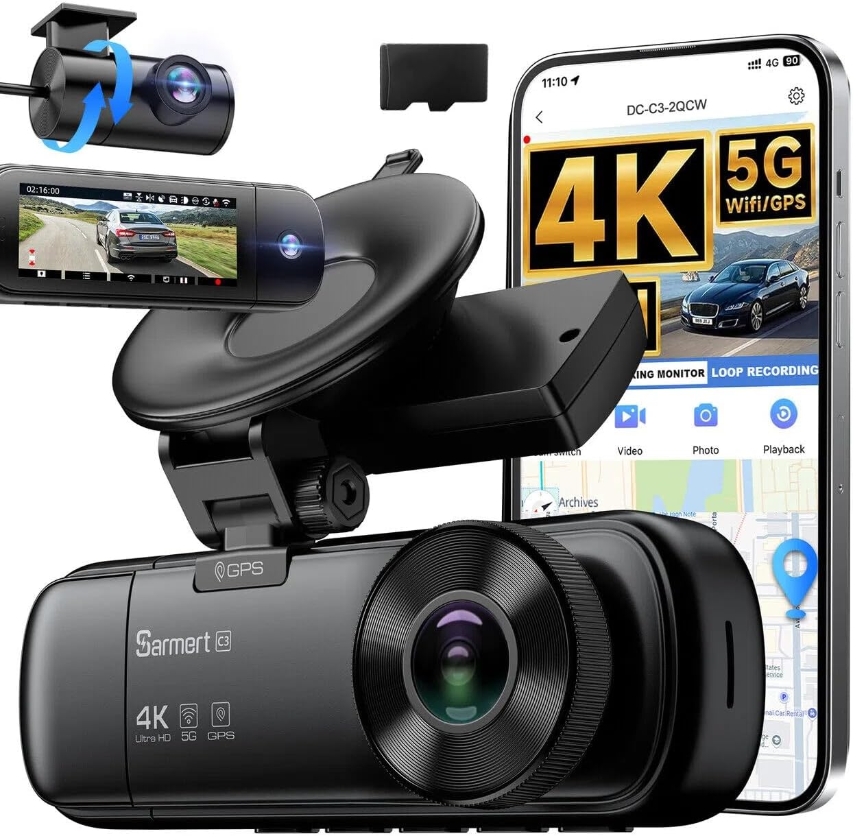 Detalle de SARMERT 4K 3 Channel Dash Cam 64GB
