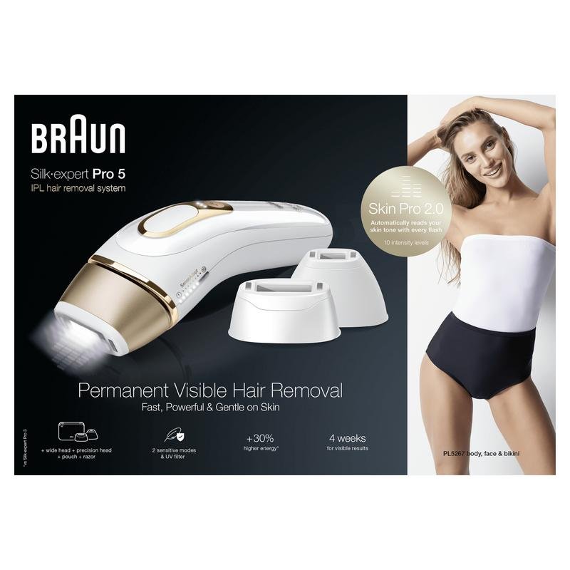 Detalle de Braun Silk-expert Pro 5 PL5267 con accesorio facial: depilación IPL para cuerpo y rostro