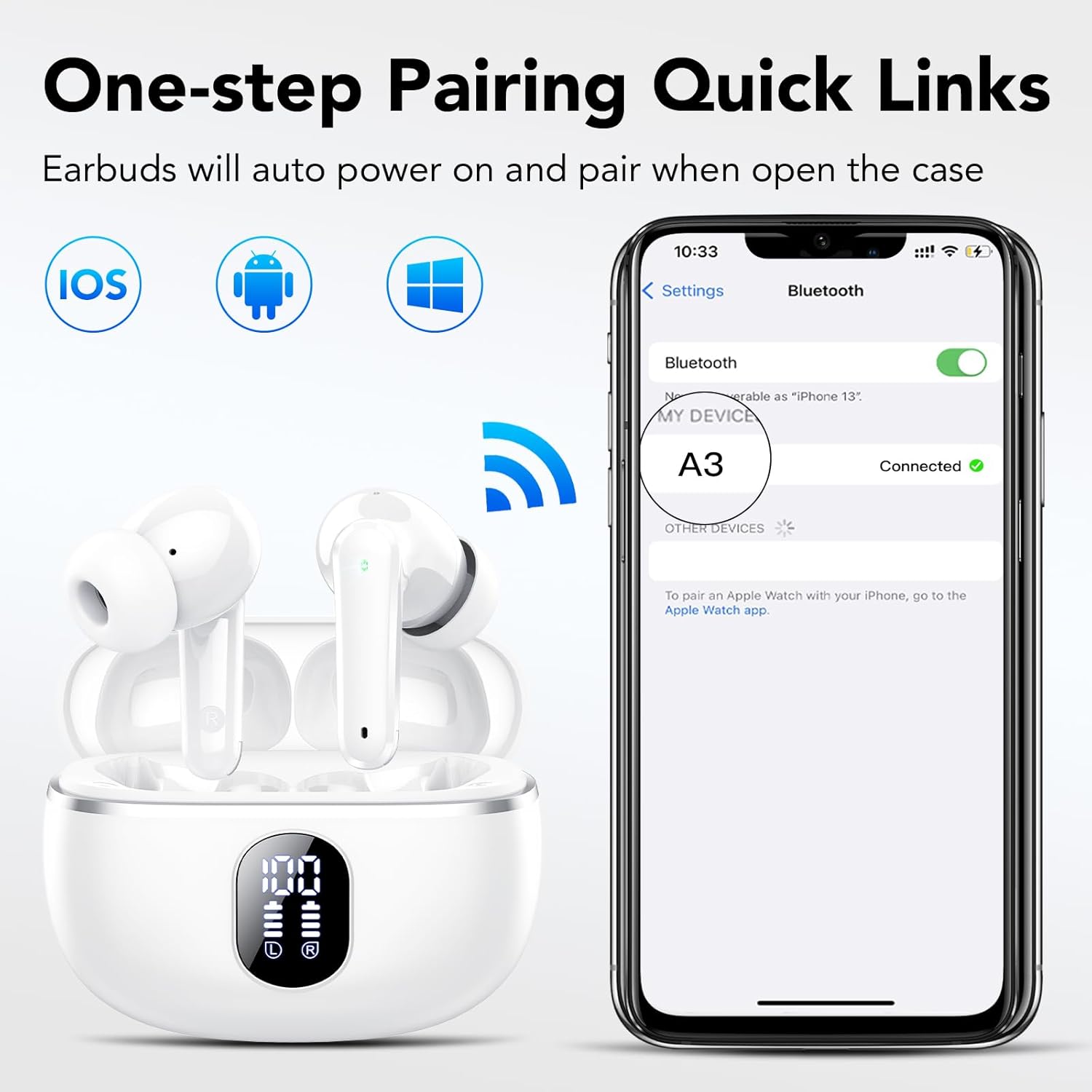 Detalle de IKT Bluetooth Kopfhörer In-Ear mit ENC, IPX7, USB-C – 50 Std. Gesamtwiedergabe, 13 mm Treiber, 5.4 Bluetooth