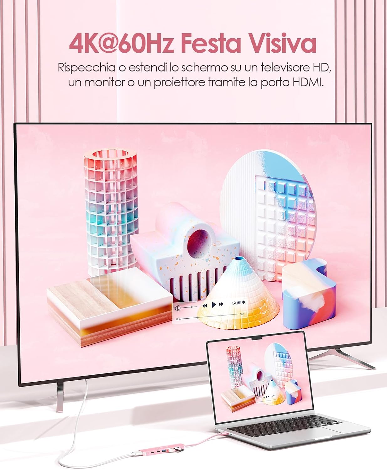 Detalle 2 de LENTION hub USB C HDMI 4K 60Hz PD 100W