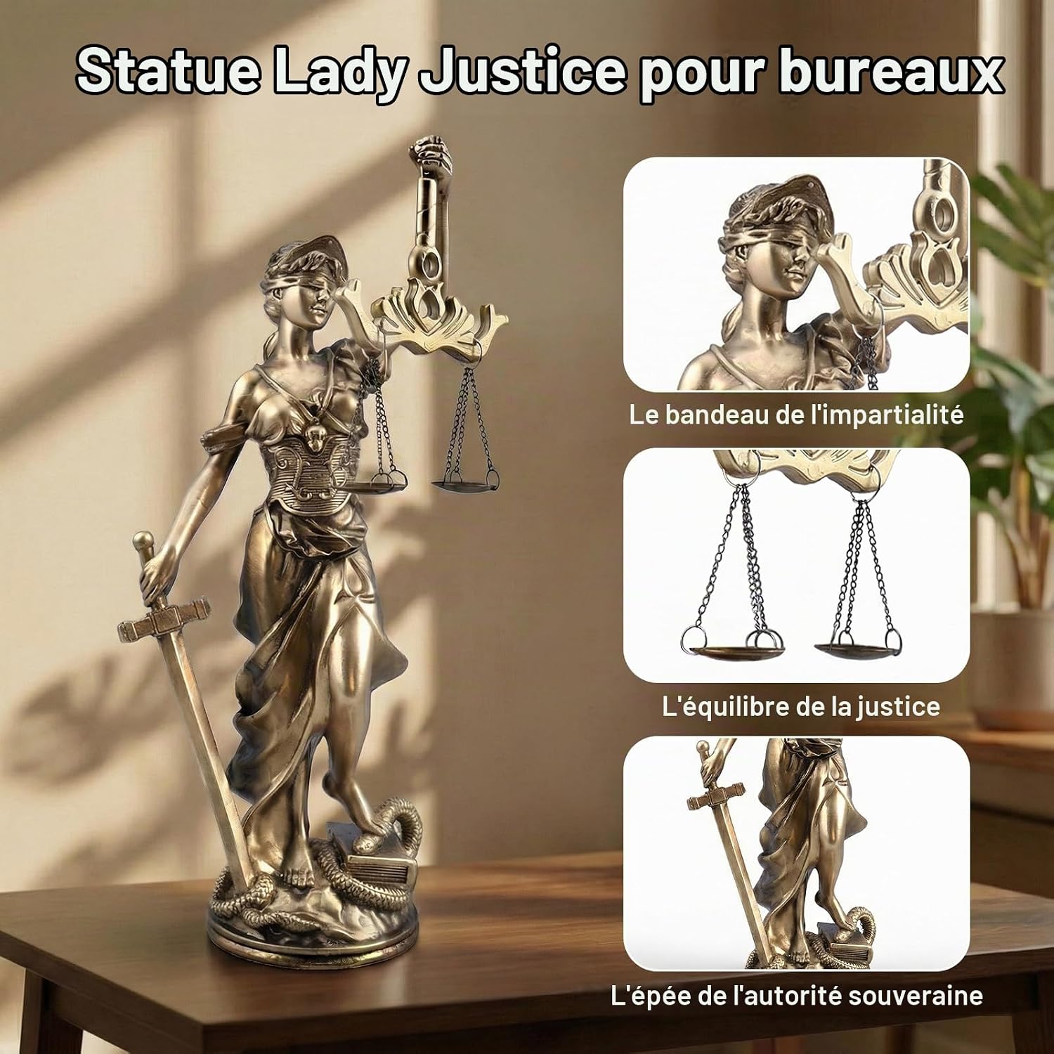 Detalle de LOVIN PRODUCT LP1X3 beeld van Vrouwe Justitia in kunsthars met antieke bronslook