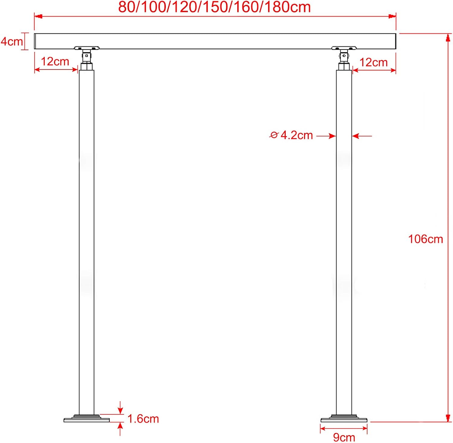 Detalle de LZQ 100 cm Stainless Steel Handrail, 106 cm High, Without Cross Braces