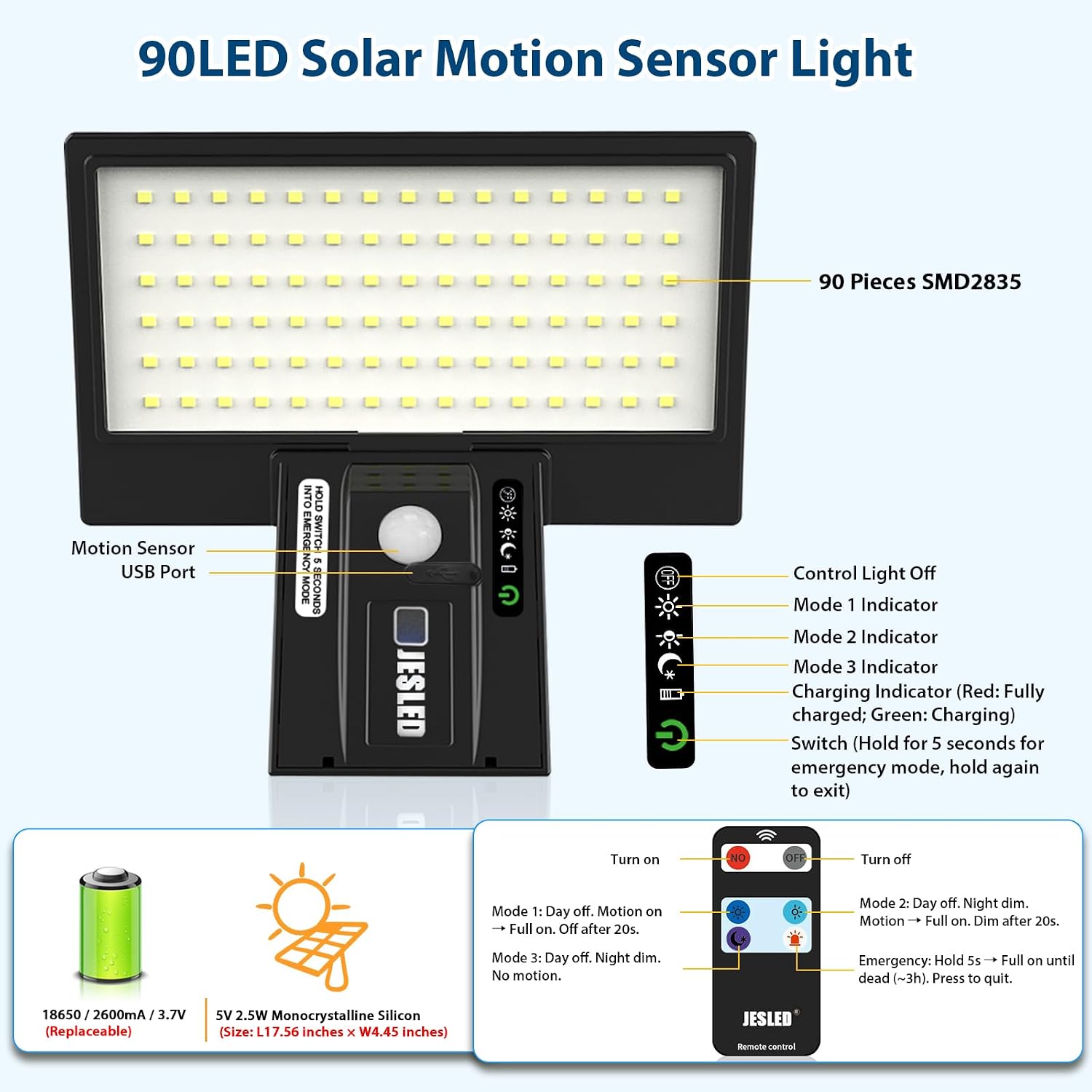 Thumbnail 5 de JESLED Solar Lights Outdoor 90 LED, 2600mAh 🔆