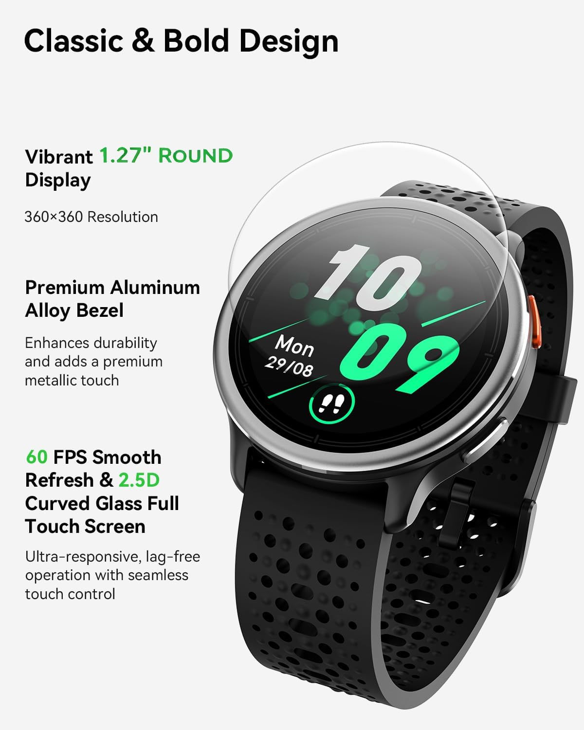 Detalle de Quican Smartwatch for Men & Women — 1.27" AMOLED, Bluetooth Calling & 120+ Sports