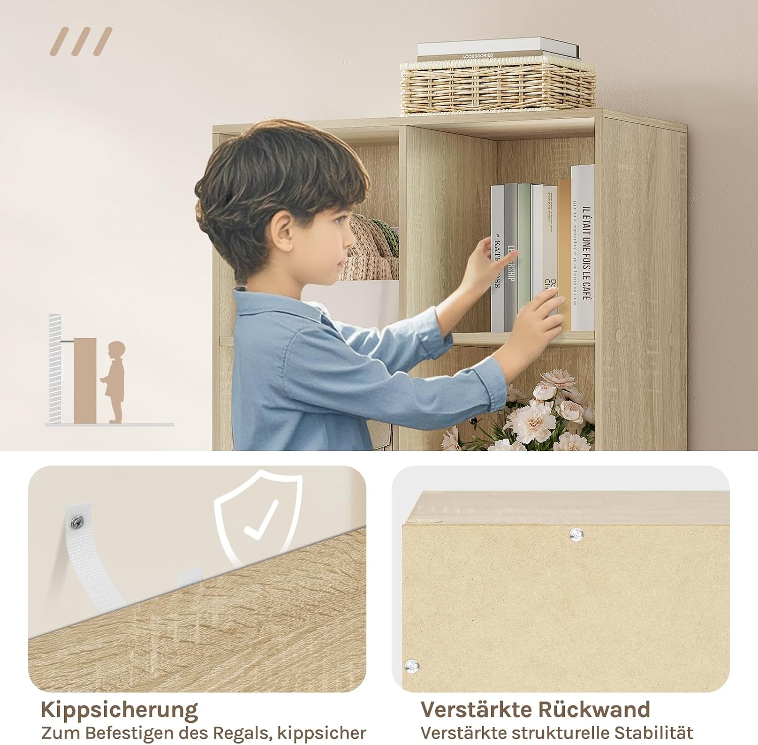 Detalle de WOLTU Bücherregal 8 Fächer Standregal „helle Eiche“ (60 x 121 x 29,5 cm) SK002hei4