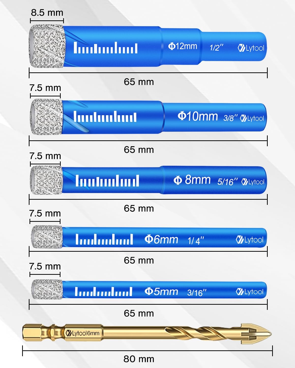 Thumbnail 1 de Lytool Fliesenbohrer Diamantbohrer Set 5tlg 5–12 mm