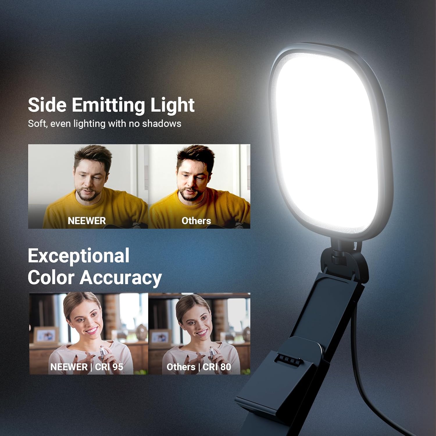Detalle de NEEWER BASICS NL10 2-Pack 5" 10W Bi-Colour LED Streaming Lights for Monitor & Desk, CRI95 Edge-Lit USB