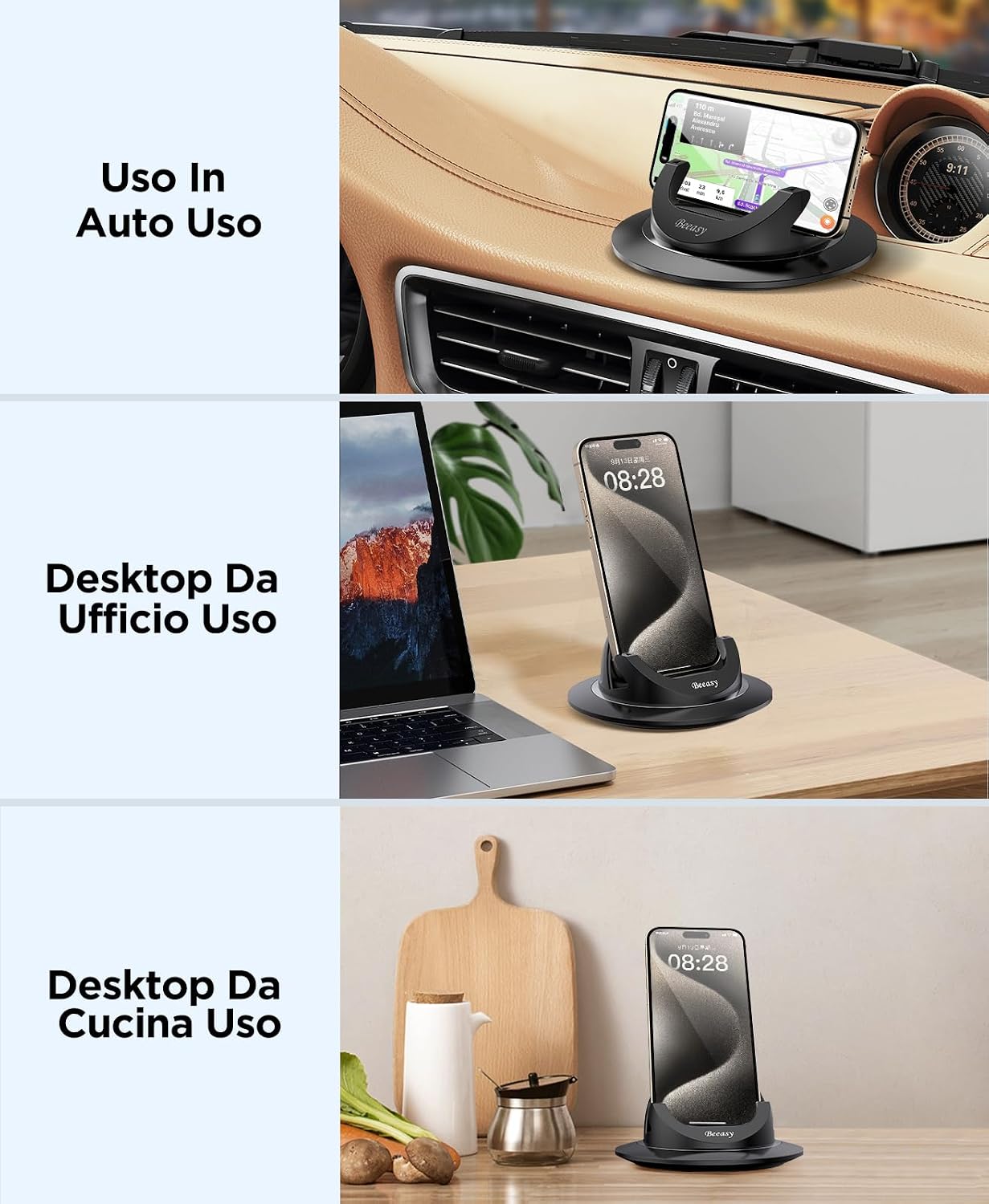 Thumbnail 6 de Beeasy Porta Cellulare Auto [Silicone Antiscivolo] 360° - Supporto Cruscotto Universale per Smartphone