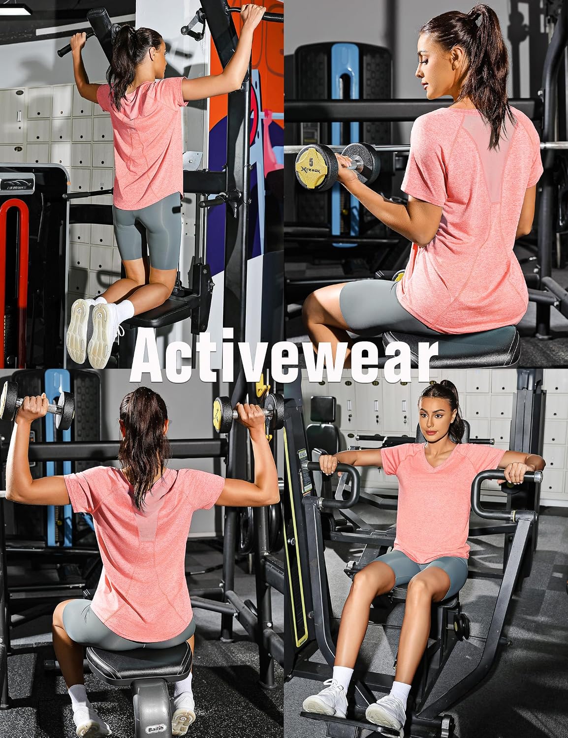 Detalle de Wayleb Damen Sportshirt Kurzarm mit V-Ausschnitt – Funktionsshirt mit atmungsaktivem Mesh-Rücken für Fitness, Lauf & Yoga