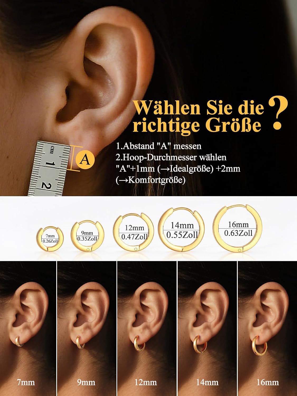 Detalle 2 de U7 Huggie Creolen mini Hoop aus Edelstahl 12 mm