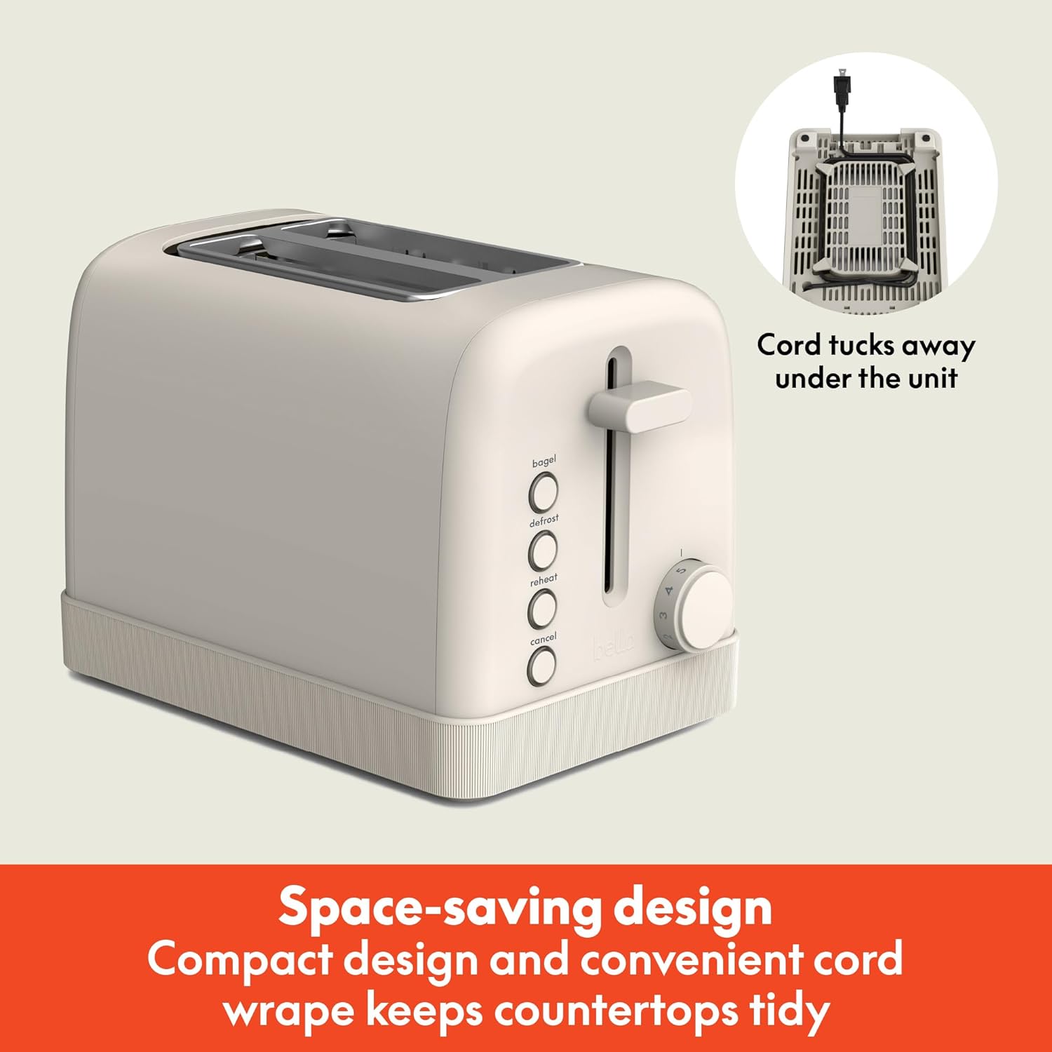 Detalle 2 de bella 2-Slice Toaster with 6 Shade Control (Reheat, Cancel, Bagel & Defrost) and Removable Crumb Tray