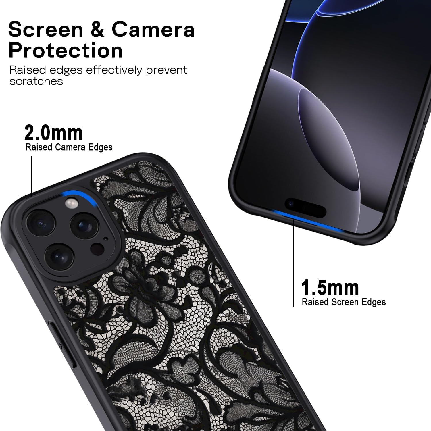 Detalle de XTCASE Cover per iPhone 16 Pro – Custodia Aesthetic Vintage Pizzo, Ultra Sottile e Antiurto