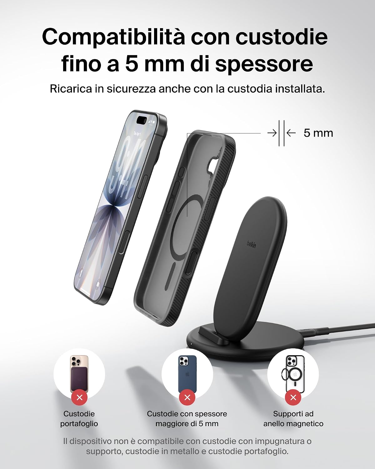 Thumbnail 3 de Belkin BoostCharge Caricatore Wireless con Supporto