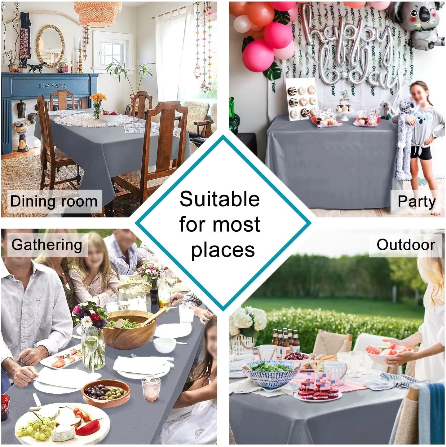 Thumbnail 5 de Hiasan nappe rectangulaire anti-taches lavable 140x300 cm gris pour extérieur, jardin et repas