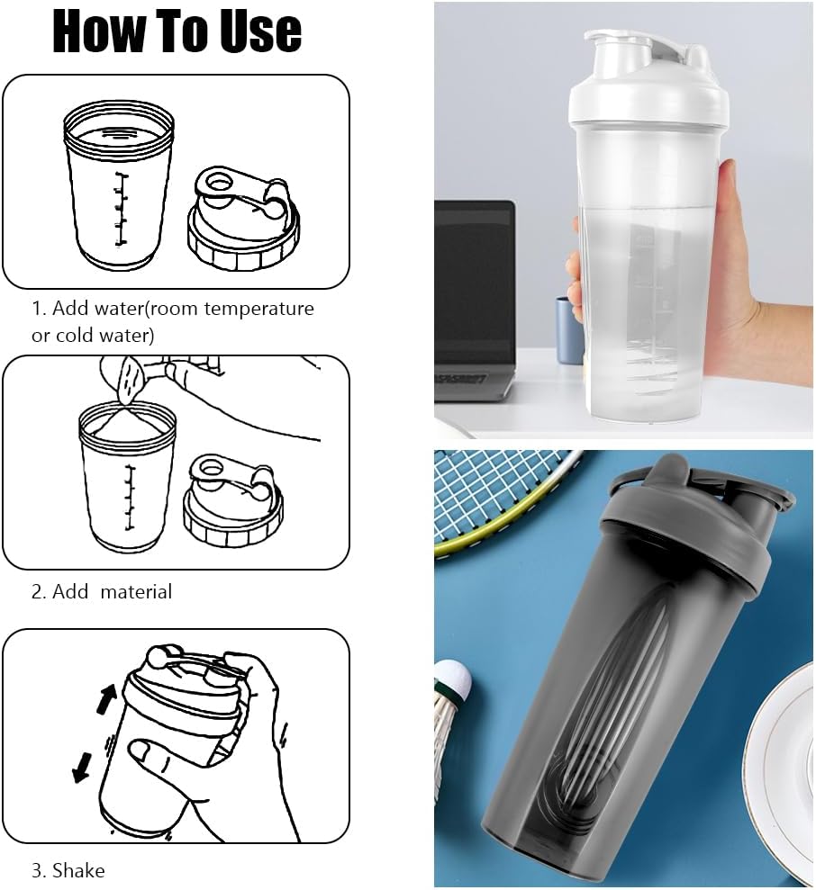 Detalle de ACWOO 600ml Protein Shaker Bottle (2-pack) with Stainless Steel Mixing Ball – BPA-free, leak-proof flip lid
