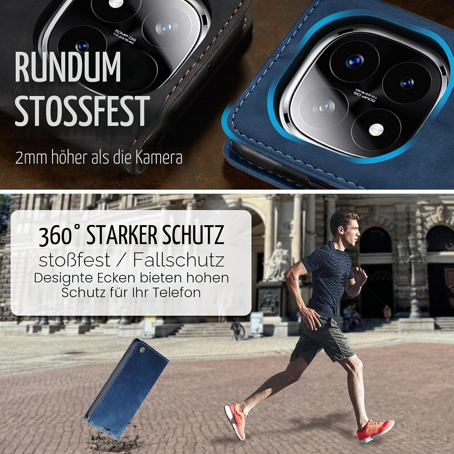 Detalle de Monweicz Klapphülle aus PU-Leder für Xiaomi Poco X7 5G – Blau mit Ständerfunktion, Kartenfach und Magnetverschluss