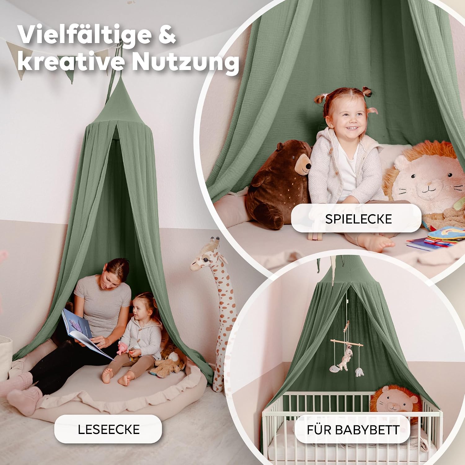 Thumbnail 2 de Lilimaus Baldachin Kinderzimmer – Handgefertigter Bett Baldachin aus 100% Musselin Baumwolle (12 Farben)