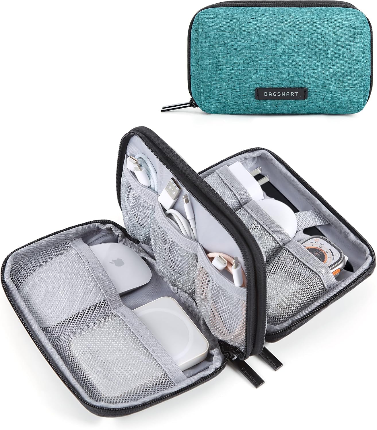 Detalle de bagsmart Electronics Organizer Travel Case: Dark Green Tech organiser for cables and small devices