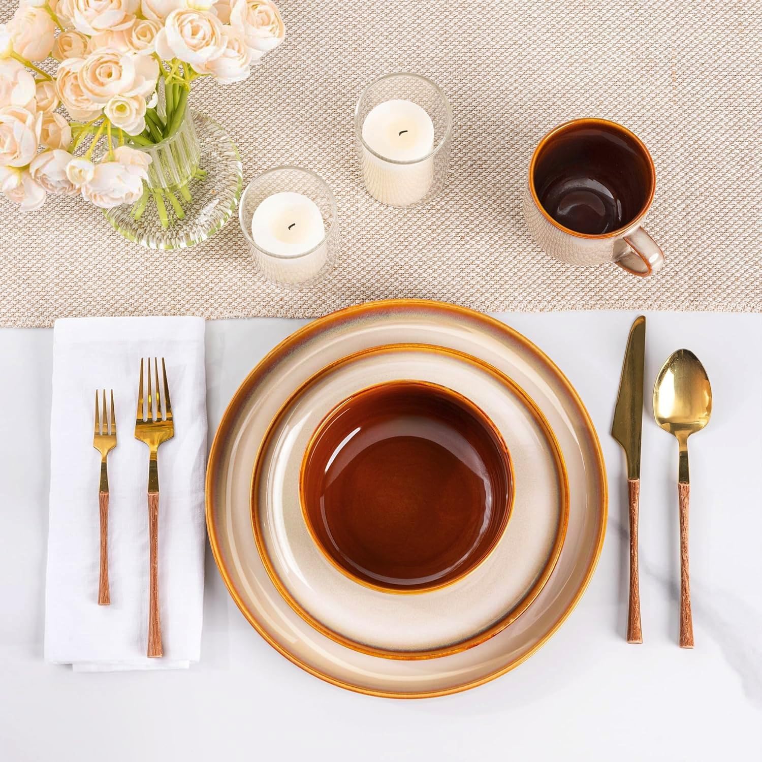 Detalle 2 de LeRatio 12-Piece Ceramic Dinnerware Set for 4 (Service for 4) 🍽