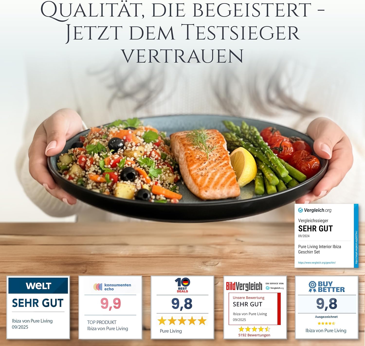Detalle 2 de Pure Living Ibiza Steingut Geschirrset 48-tlg für 12 Personen 🍽