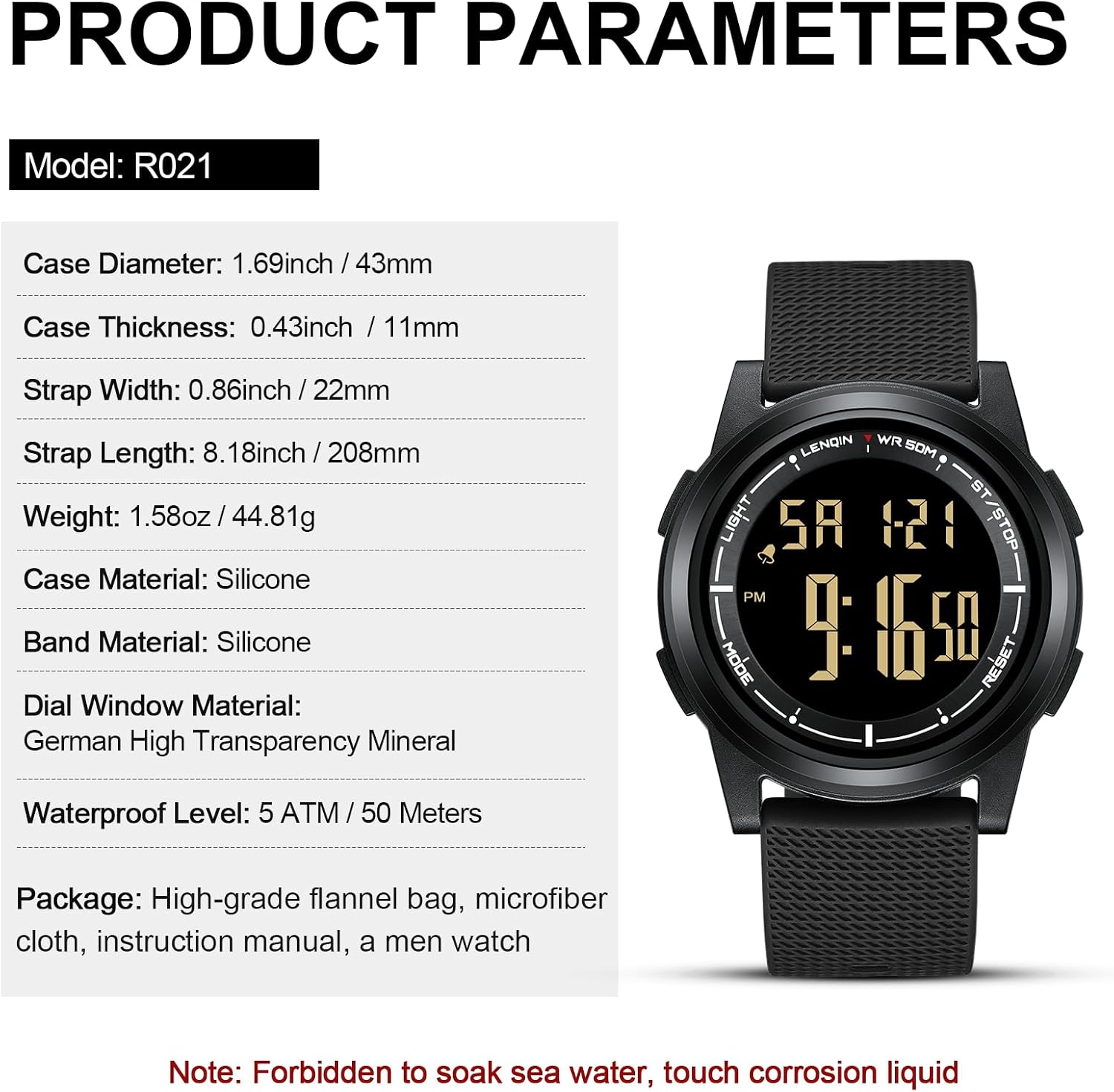 Detalle 1 de HANPOSH Herren Digitaluhr 9 mm mit Wecker