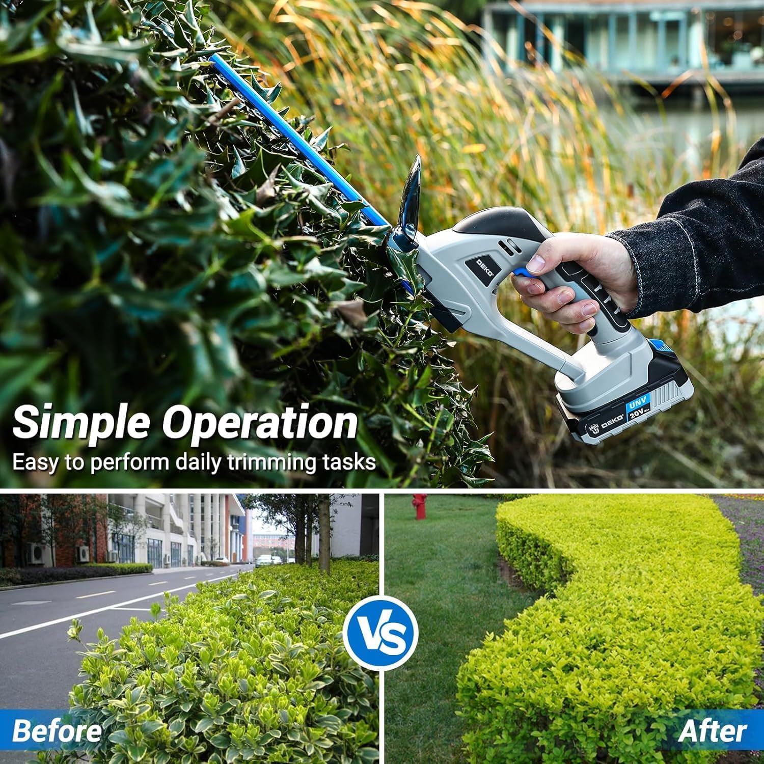 Thumbnail 2 de DEKOPRO 20V Cordless Hedge Trimmer (2-in-1 handheld grass & bush trimmer) with 2000mAh battery