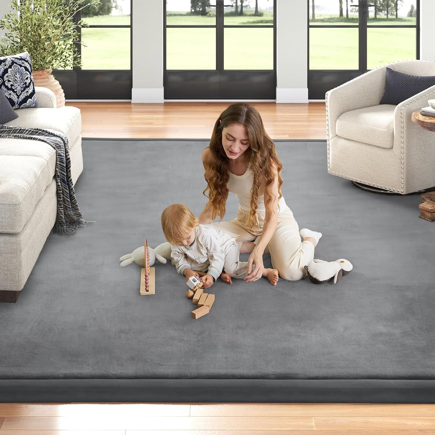 Thumbnail 5 de ILPEOD Baby Play Mat for Floor - 79" x 110" Memory Foam Nursery Rug in Grey