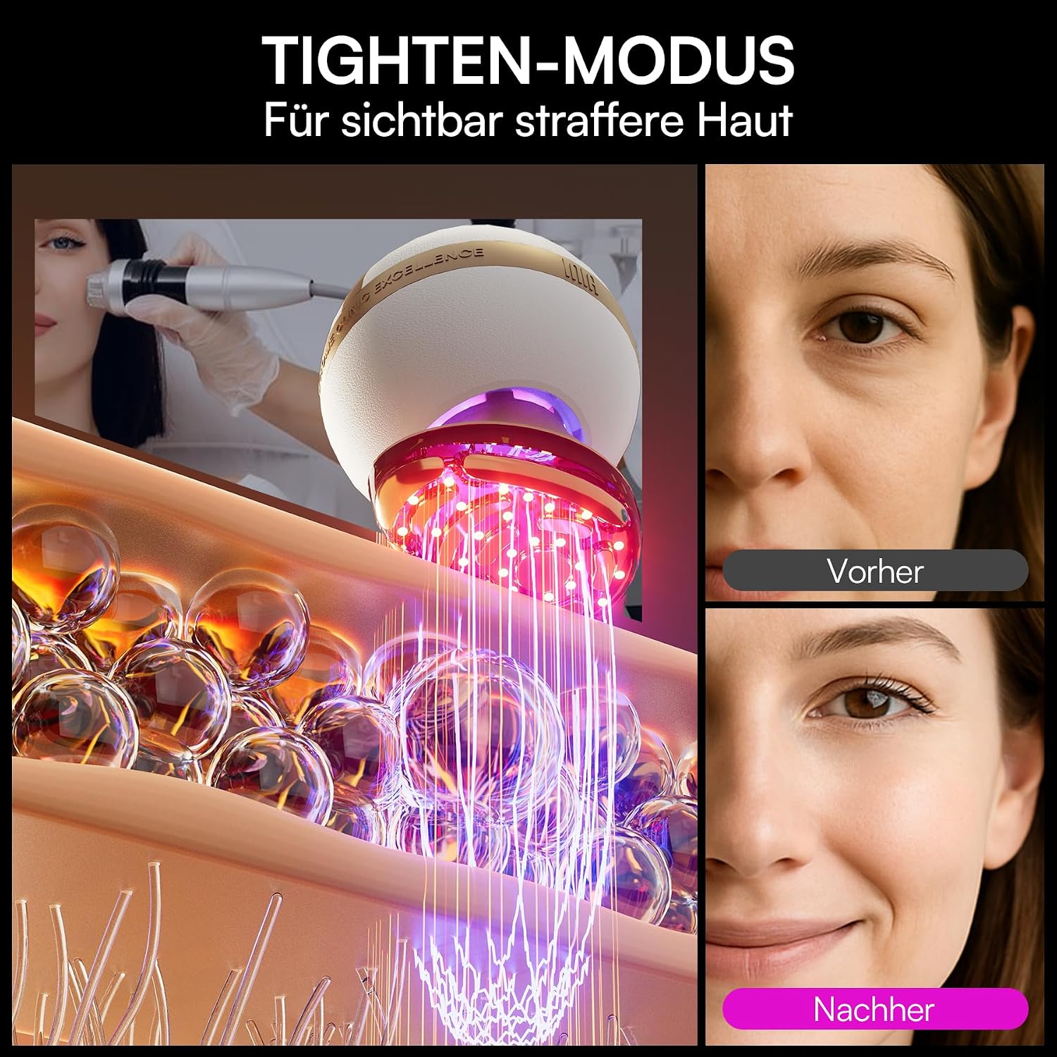Detalle de INIA SPHERA Verbesserter 8-in-1 Mikrostrom-Gesichtsmassager mit Rotlicht, Wärme- & Kühlfunktion