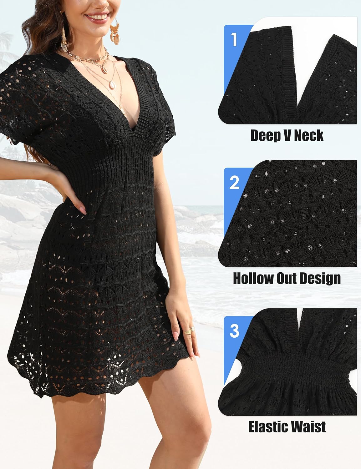 Detalle de Desol Bikini Cover Up Strandkleid Damen – luftig, hackenfreies A-Linien-Design mit V-Ausschnitt