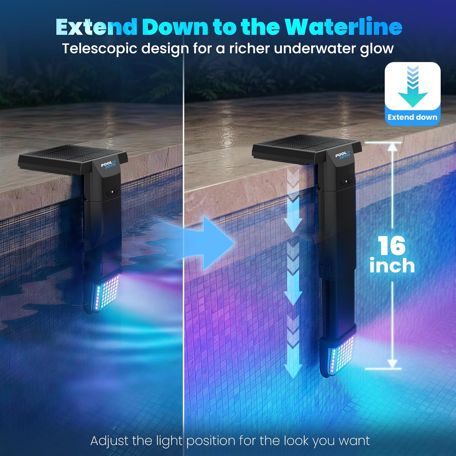 Detalle de Solar Pool Lights for Inground Pools with Remote (2-Pack) – 56 LEDs, 3-Sided 180° Underwater Glow