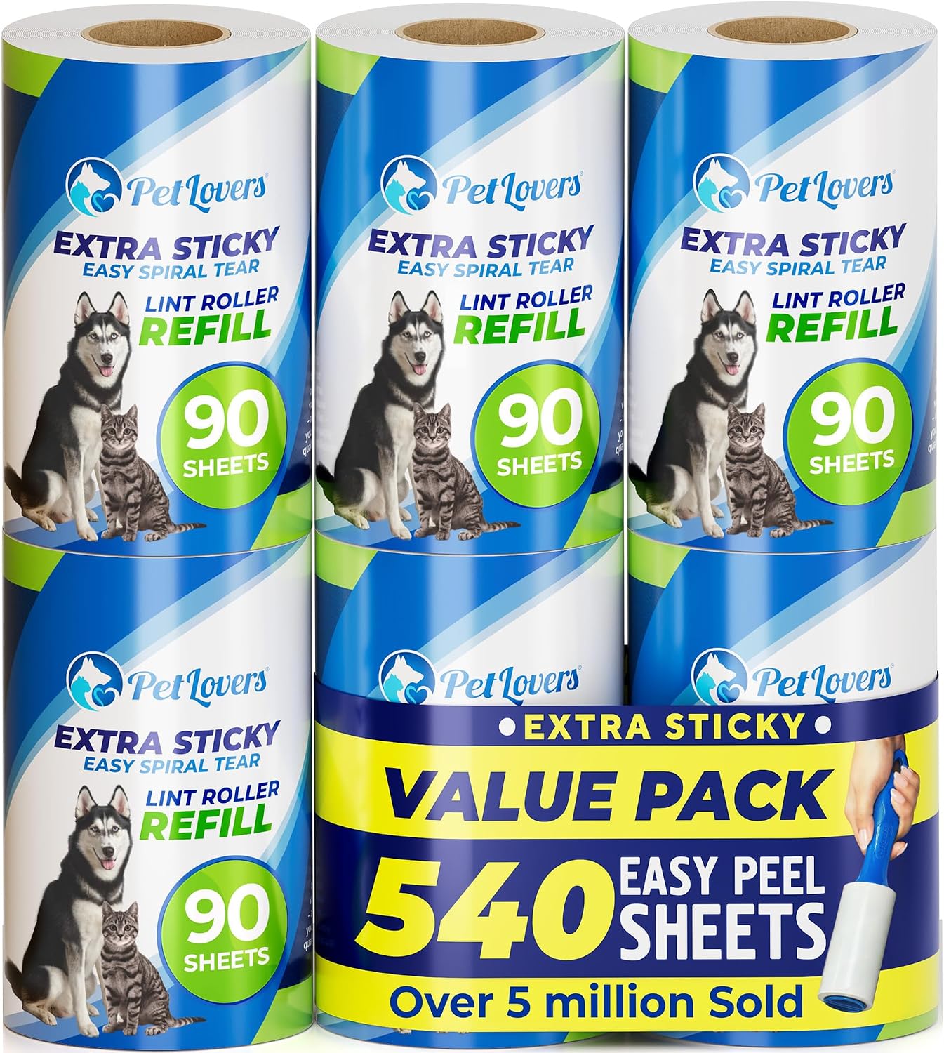 Detalle de PetLovers ricariche sticky mega value extra da 540 fogli per rimozione peli di cani e gatti (6 ricariche, senza manico)