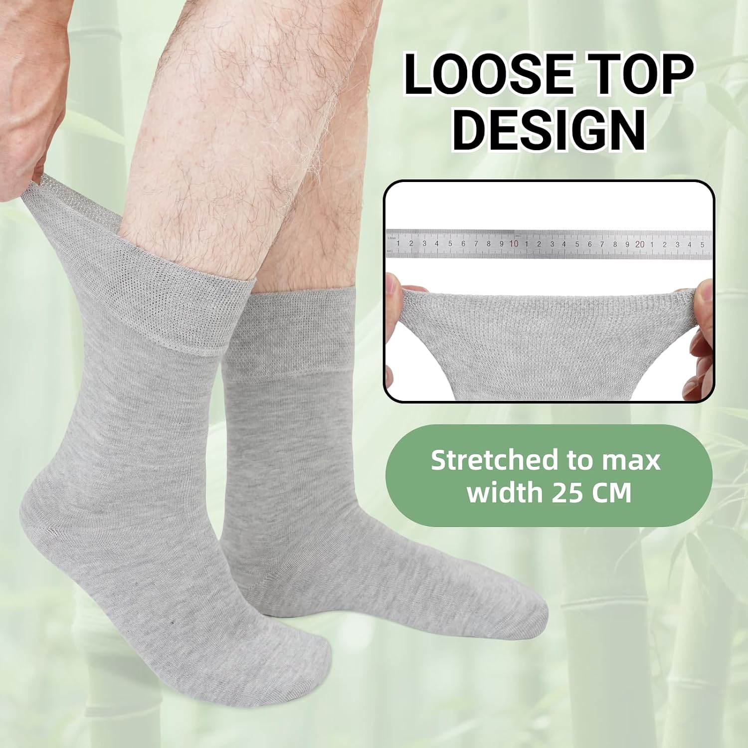 Detalle 2 de LOFIR Diabetic Bamboo Socks (Wide Fit) – Seamless Toe, Non-Elastic Loose Top Crew Socks, 6 Pairs, Size 9–11 Grey
