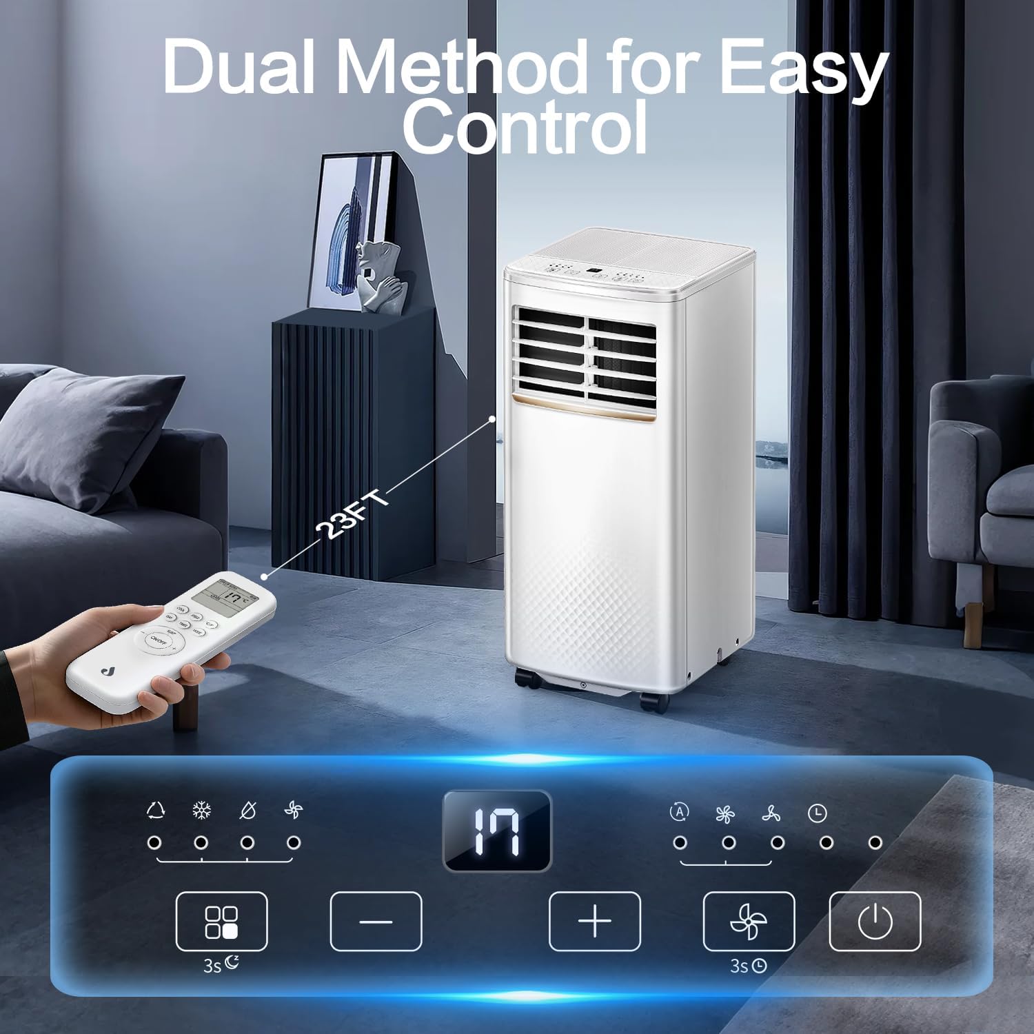 Detalle de Air Conditioning Unit 9000 BTU Portable with 4-in-1 Cooling, Fan, Dehumidifier and Sleep Mode