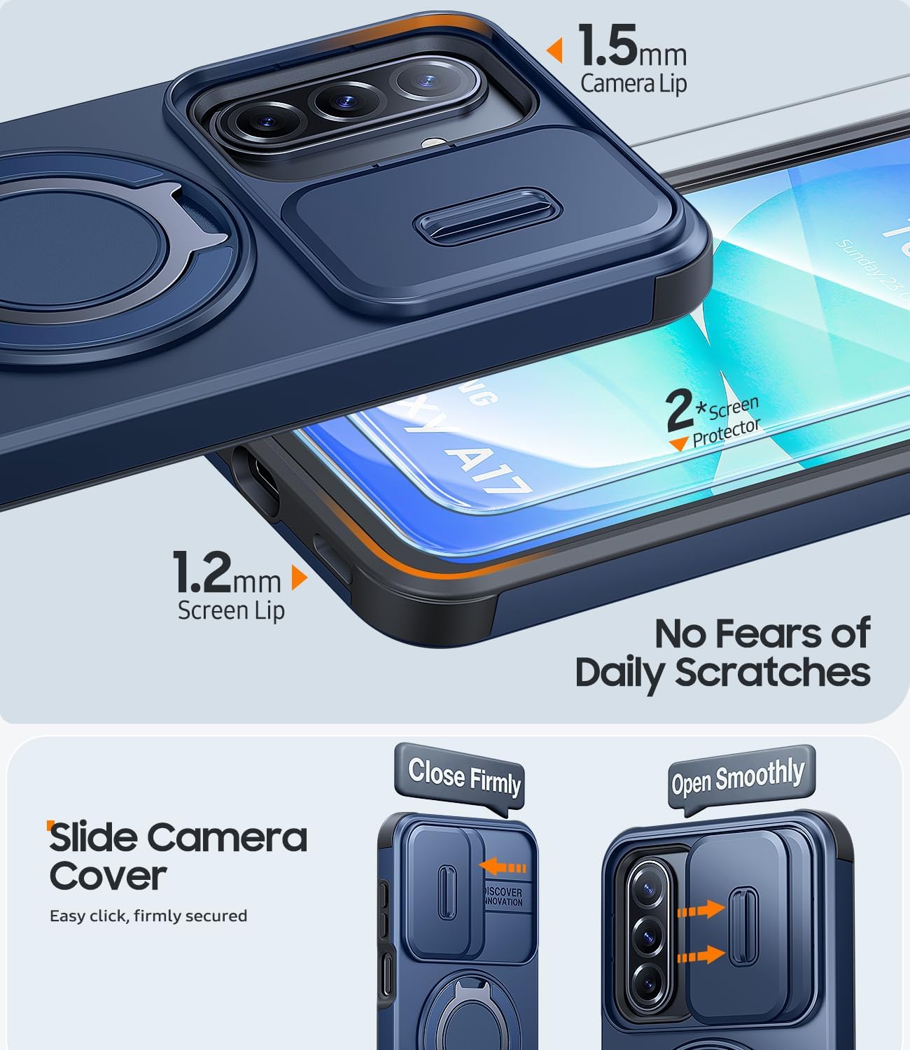 Thumbnail 5 de AOUIA Samsung S26 Ultra Case with Sliding Camera Cover & 2 Pack Screen Protectors – Blue