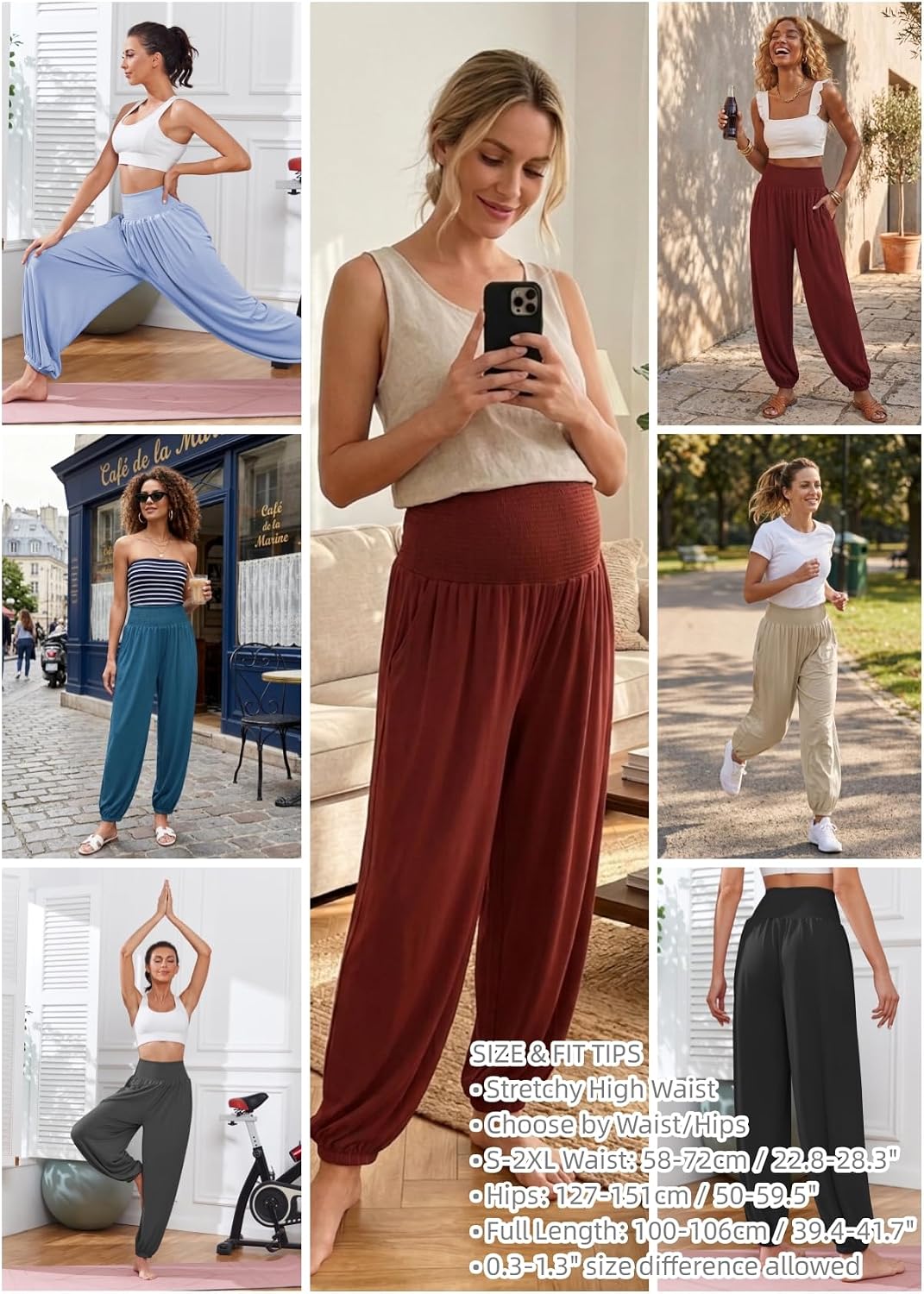 Detalle 2 de Famulily Harem Pants for Women UK: High-Waist Yoga Lounge Trousers (S–XXL)