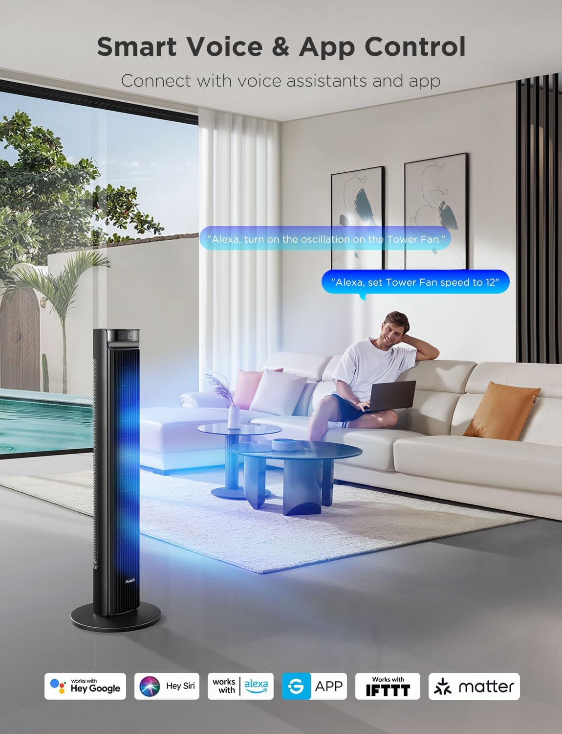 Thumbnail 1 de GoveeLife tower fan with 27 dB quiet cooling