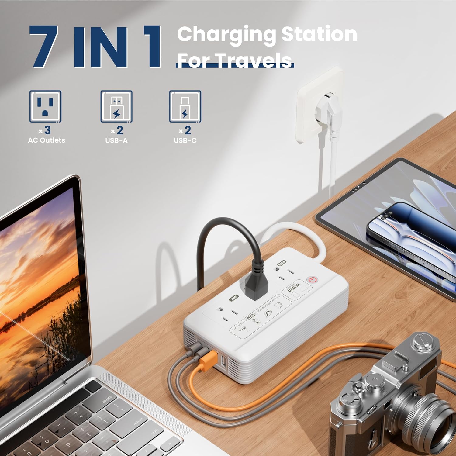 Detalle de Mapambo 2000W Voltage Converter US to Europe: 7-in-1 Travel Power Hub for Hair Dryers, Kettles & More