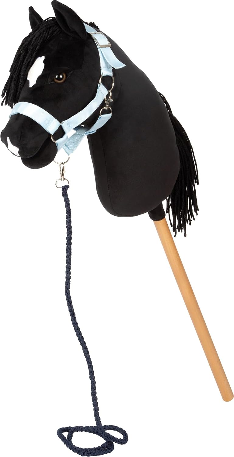 Detalle de Small Foot Hobby Horse Eddie Nero: cavalluccio con bastone in legno rimovibile e criniera da acconciare
