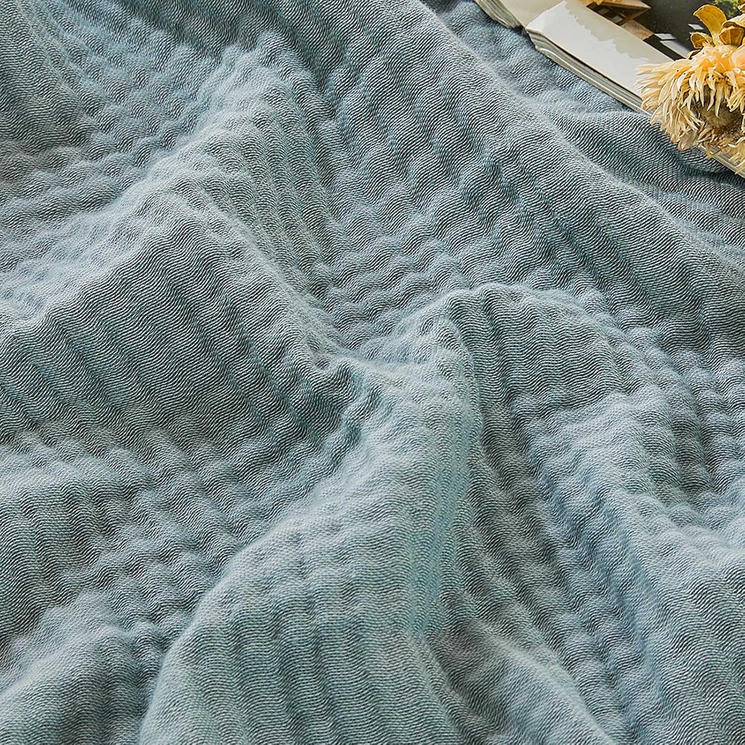 Detalle de EMME Muslin-EMC4CR7N6 Cotton Muslin Blanket, Queen 90" x 90", Heather Teal