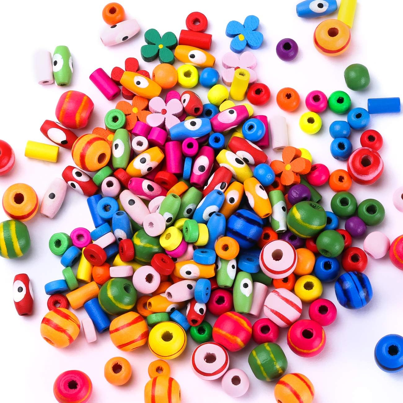 Detalle de Naler 550 Stück Holzperlen mehrfarbig (0,2–1,3 cm) – Set für Schmuck basteln und Handwerk