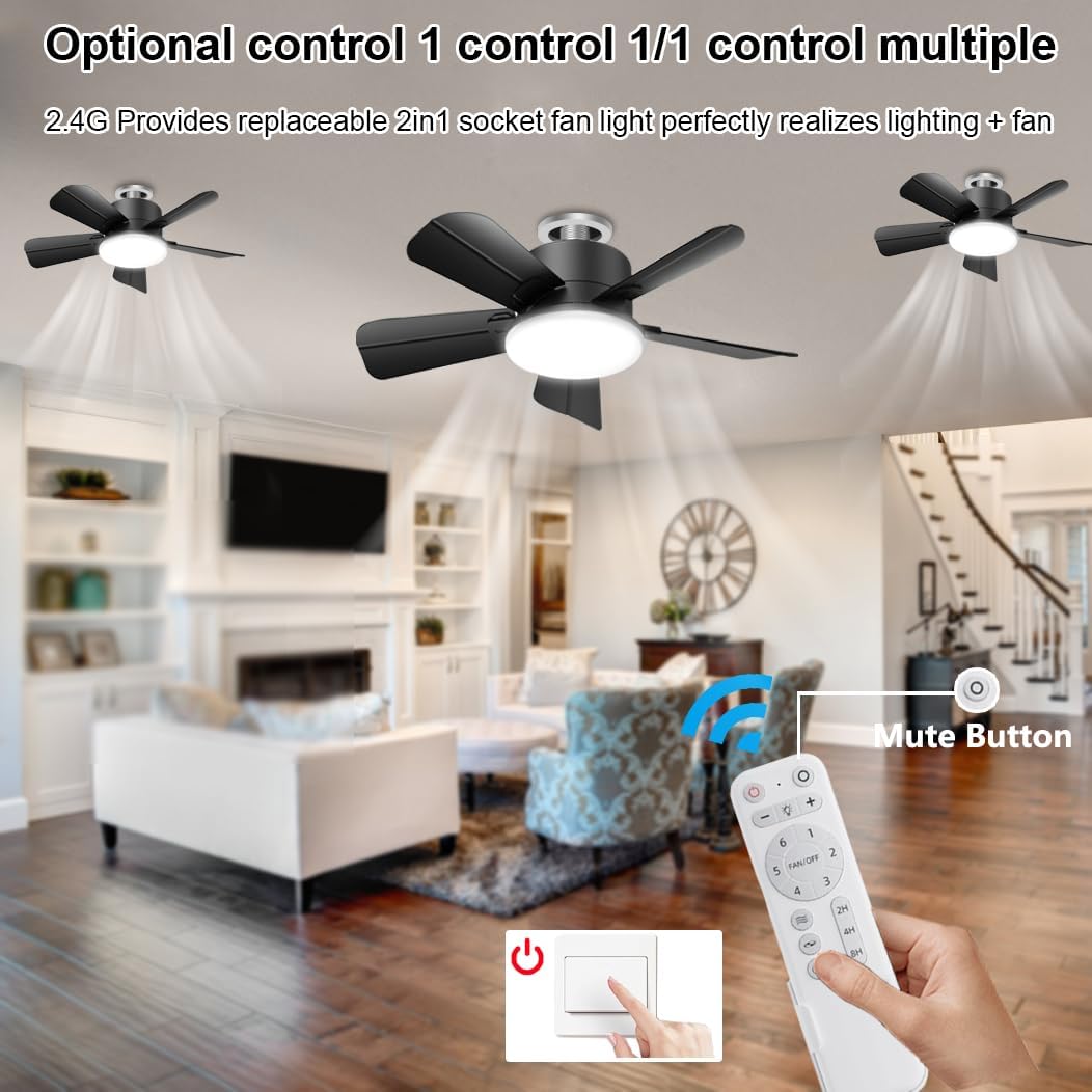 Thumbnail 5 de Socket Ceiling Fan Light with Remote (E27/B22) – Quiet, Dimmable LED & 6 Speeds