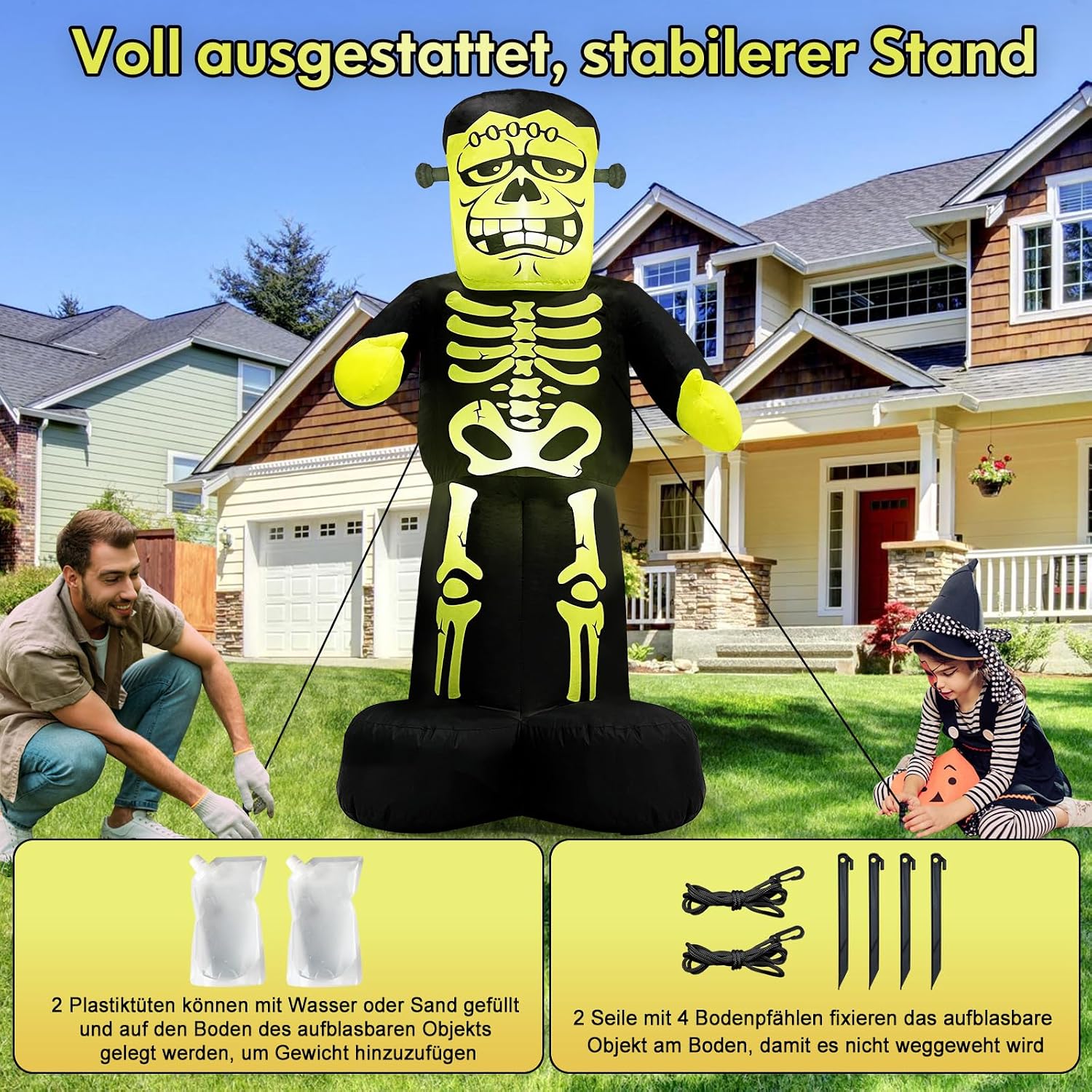 Thumbnail 6 de Danxilu opblaasbare Frankenstein-decoratie van 213 cm met ledverlichting