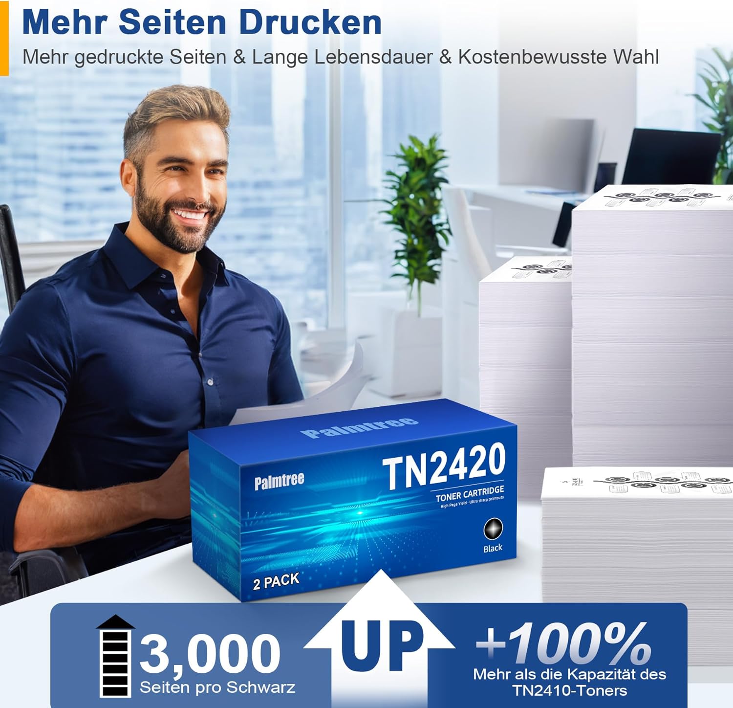 Thumbnail 4 de Palmtree TN2420 kompatibler Toner (2er-Pack) für Brother MFC- & DCP-Geräte, Schwarz